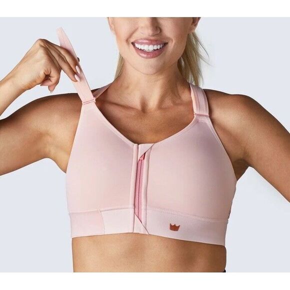 NEW Shefit 3Luxe Flex Sports Bra Blush Wire-Free Front Zip Full‎ Coverage - Picture 1 of 16